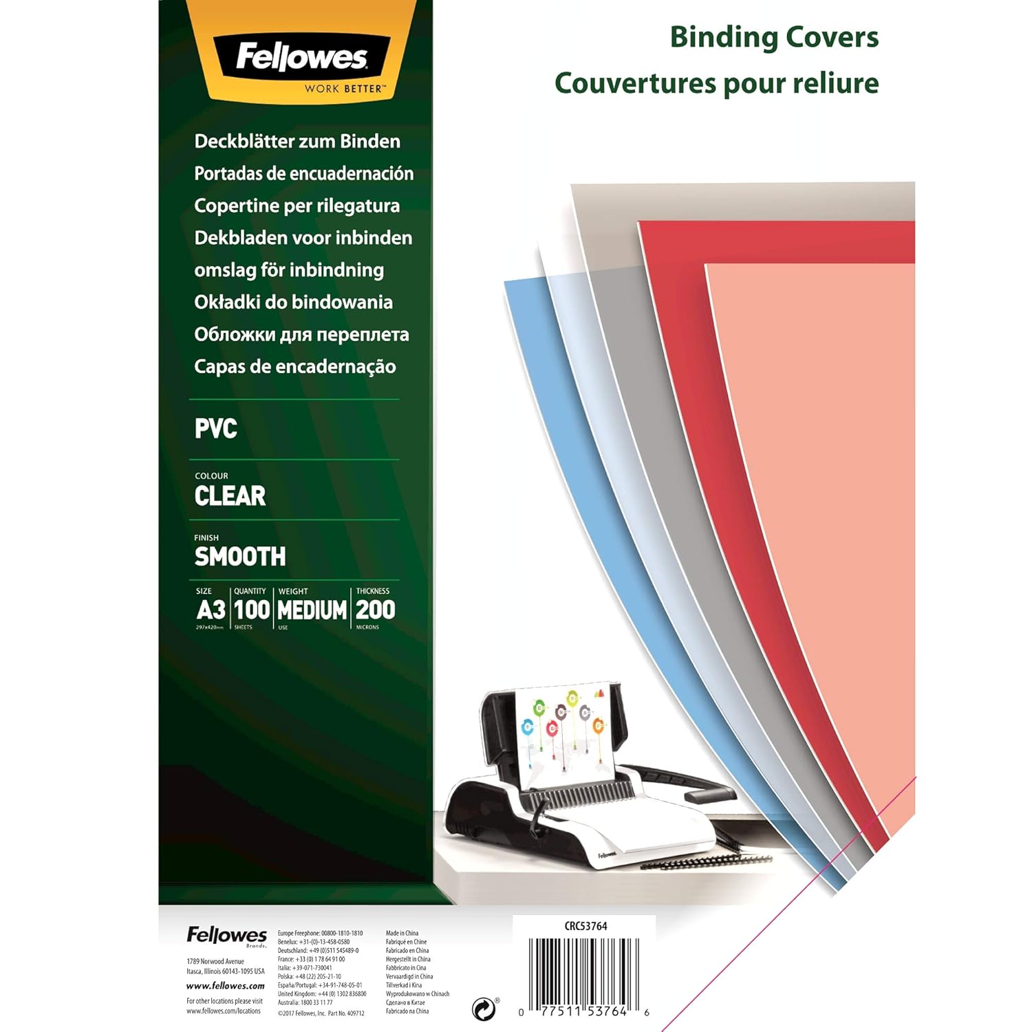 Fellowes A3 Binding Covers, PVC 200 Micron, Clear, Pack of 100 Amazon