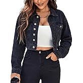 EMMIOL Cropped Denim Jacket for Women Vintage, Oversized Jean Jacket Distressed Dark Wash, Baggy Short Coat