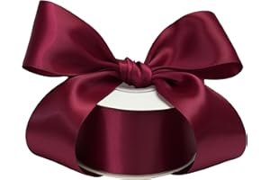 DINDOSAL Wine Ribbon 2 Inch Double Face Satin Ribbon Thick Ribbon for Gift Wrapping Wedding Decor Bridal Bouquet Baby Shower Party Decorations DIY Crafts Diaper Cake Christmas Tree - 25Yards
