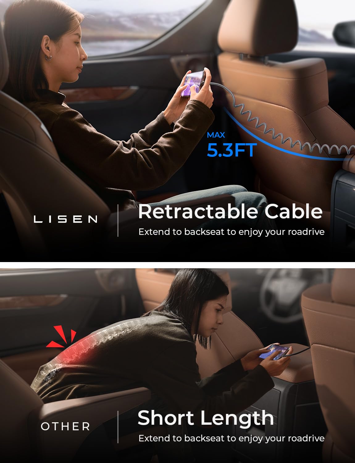 LISEN 96W Car Charger USB C Multi Port Fast Charge USB C Car Charger Adapter PD&QC & Tablet iPad Holder for Car Mount Headrest-iPad Car Holder Back Seat