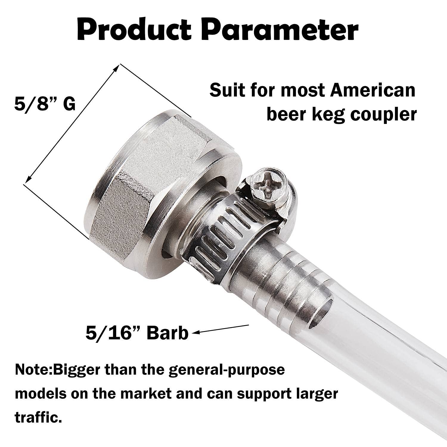 Draft Beer Line with Connectors,Part of Kegerator Kit,5 Feet-Clear Vinyl Tubing Hose 5/16