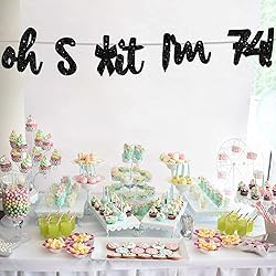 Oh I’m 74! Banner Backdrop Glitter Black Hallo