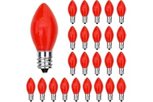 Konictom 25 Pack Red Bulbs,C7 Red Replacement Spare Incandescent Christmas Light Bulbs,5w Vintage Glass Ceramic Light Bulbs C7/E12 Base for Indoor Outdoor Christmas Valentine String Lights