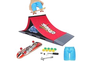KETIEE Mini Finger Skateboard Ramp, Skate Park Kit with Fingerboard & Mini Finger Shorts for Fingerboards Training Props Interactive Freestyle Skate Game, Finger Skateboards for Kids (A, Red)