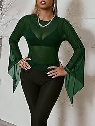 SOLY HUX Women's Plus Size Mesh Sheer Bell Long