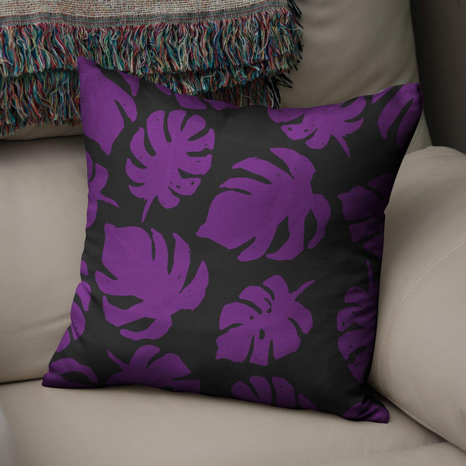 Bonamaison Decorative Cushion Cover Purple & Black, Throw Pillow Covers, Home Decorative Pillowcases for Livingroom, Sofa, Bedroom, Size: 50x50 Cm - Designed and Manufactured in Turkey
