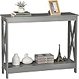 SUPER DEAL 2-Tier Narrow Console Sofa Side Table for Entryway/Hallway/Living Room, 39.3in L x 11.8in W x 31.6in H, Grey