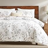 Bedorm Vintage Floral Comforter Set 100% Cotton King Bedding Set Green Leaf Flower Butterfly French Country Bedding 3 Pcs Extra Soft & Breathable Bed Comforter