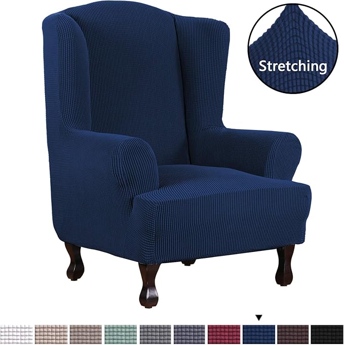 H.VERSAILTEX 1 Piece Wingback Chair Cover Super Stretch Stylish