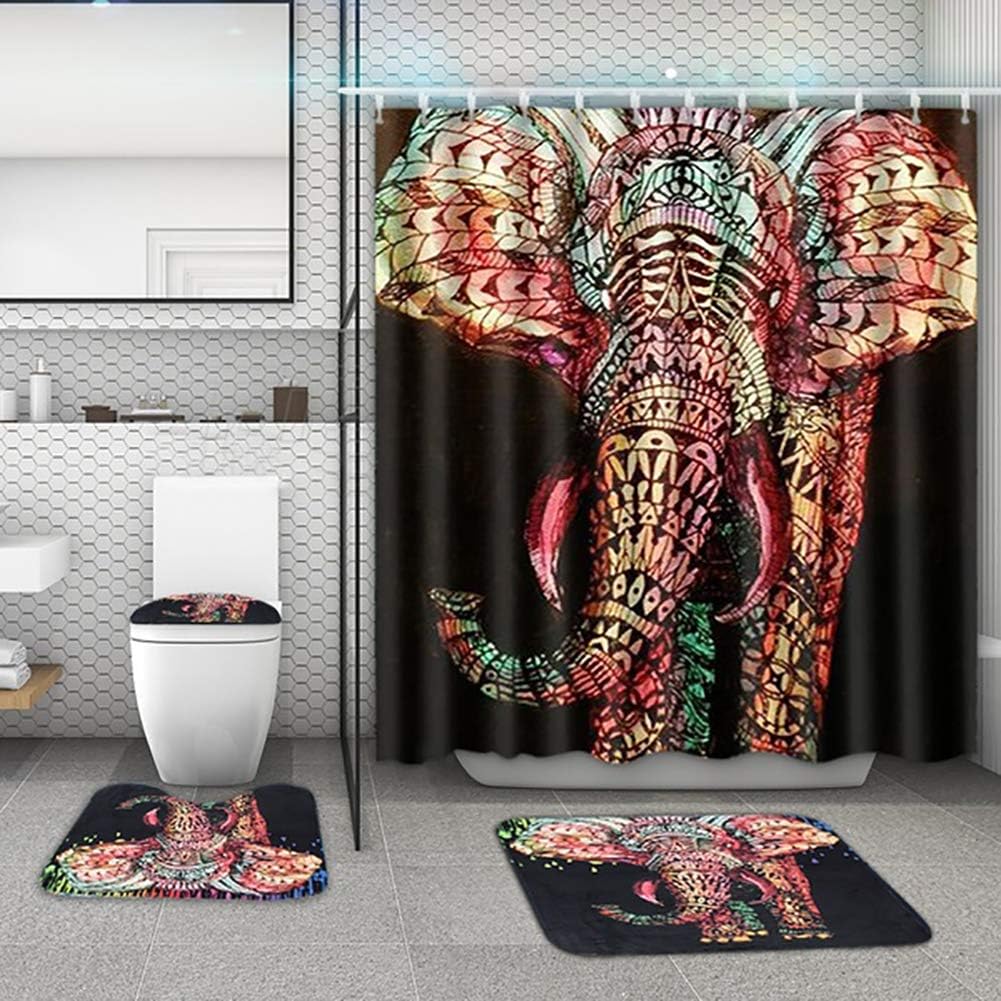 Amazon Com Jiecikou Elephant Shower Curtain Bathroom Mat Toilet Cover Set Decoration 2 Curtain 3pcs Rug Set Home Kitchen
