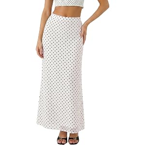 BLENCOT Womens High Waisted Long Mesh Polka Dot Maxi Skirt | Fashion Printed, Elastic Waist,A-Line Flowy Maxi Skirts with Lin