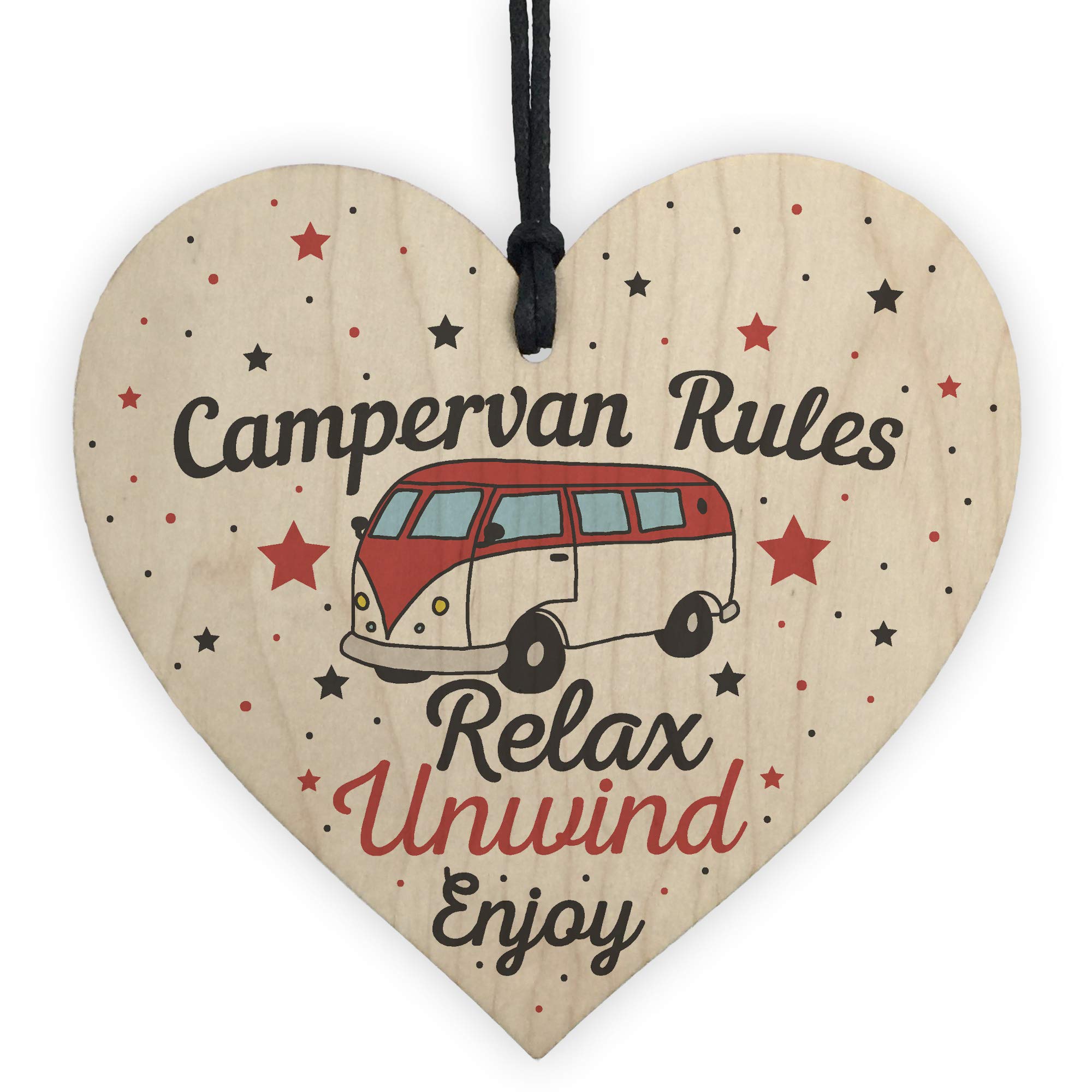 Red Ocean Hanging Funny Campervan Rules Sign Novelty Wooden Heart Plaque Welcome Sign Retirement Friend Gift