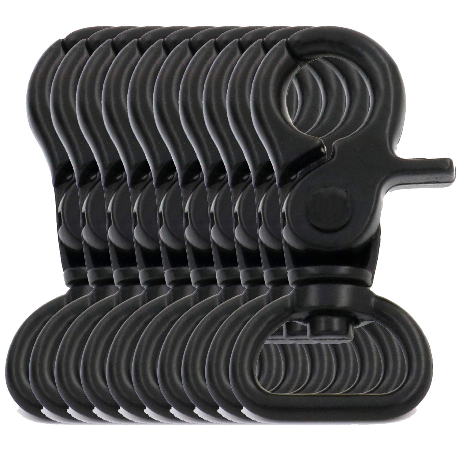 BIKICOCO 5/8'' Swivel Trigger Snap Hook Lobster Claw Clasp Spring Loaded Clip, D-Ring Ended, Black - Pack of 10