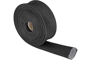LEDAUT Fiberglass Heat Wrap Wire Shield Sleeve- 1" IDX 10' Adjustable Black Exhaust Heat Shield Spark Plug Wire For Car&Auto Wire Loom Brake Line Cable