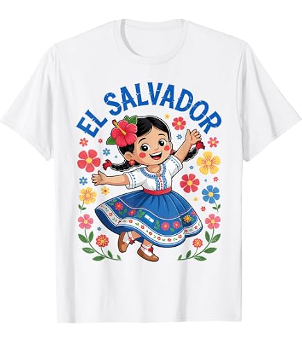 El Salvador Chibi Girl Traditional Dress Flowers T-Shirt : Clothing, Shoes & Jewelry