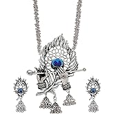 Siddhatva Ethnic Traditional Indian Designer Silver Bohemian Long Temple Necklace Earrings Jewelry for Women