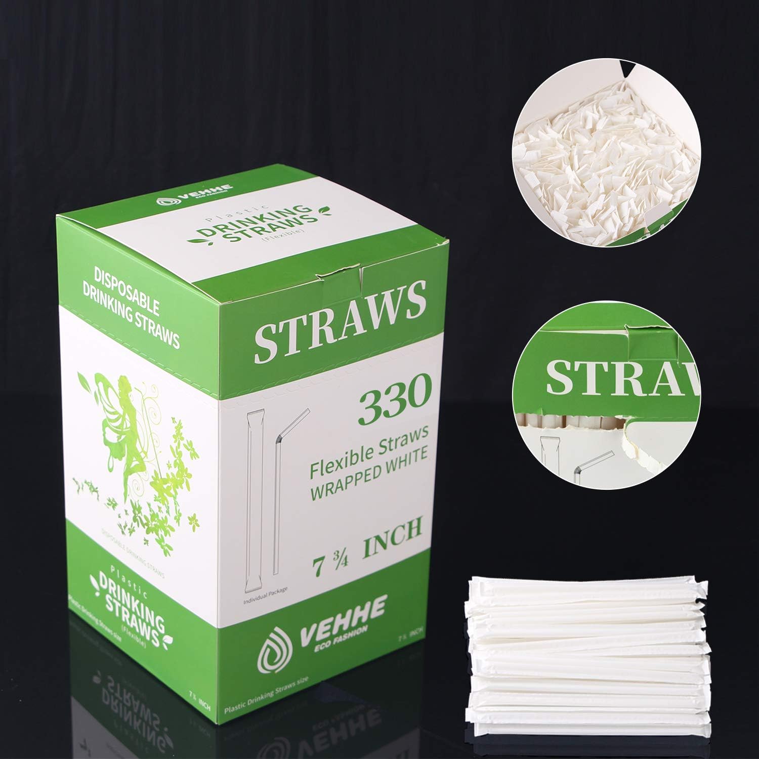 VEHHE Plastic Straws Disposable Drinking Straw Individually Wrapped 330-Pack,BPA Free - Restaurant Style Disposable Straws, Bulk Set.: Health & Personal Care