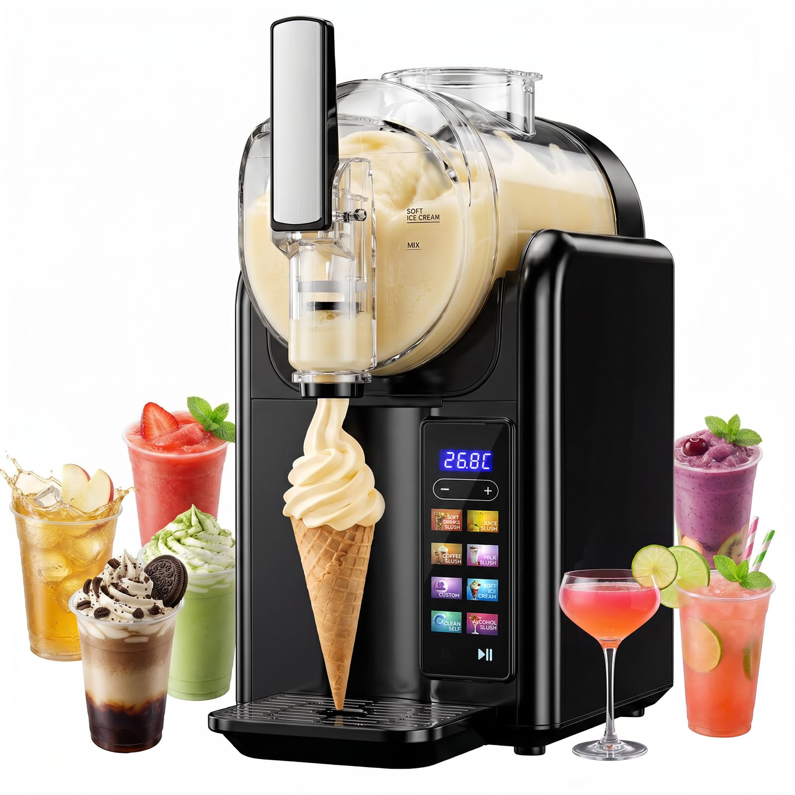Slush Maschine eismaschine 2L Slushie,slushie maschine,Maschine mit LED-Display,7 voreingestellte Programme für Eiscreme, Smoothies, Milchshakes, Slush-Cocktails und Margarita