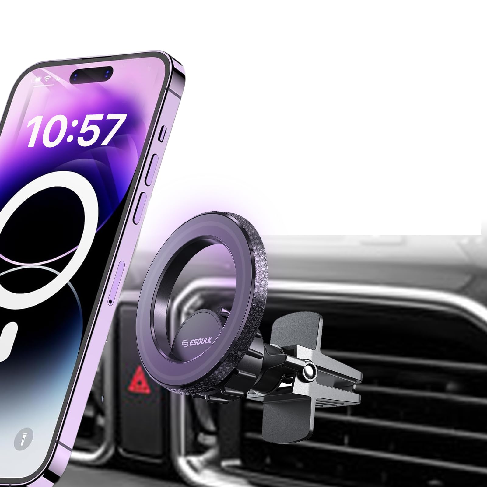 Esoulk Magnetic Ring Air Vent Car Phone Holder 360° Rotating Magnetic Car Mount with Strong Magnet, Secure Grip, Removable Universal Compatible Fits iPhone Air 17 16 15 14 13 12 11 Pro Max
