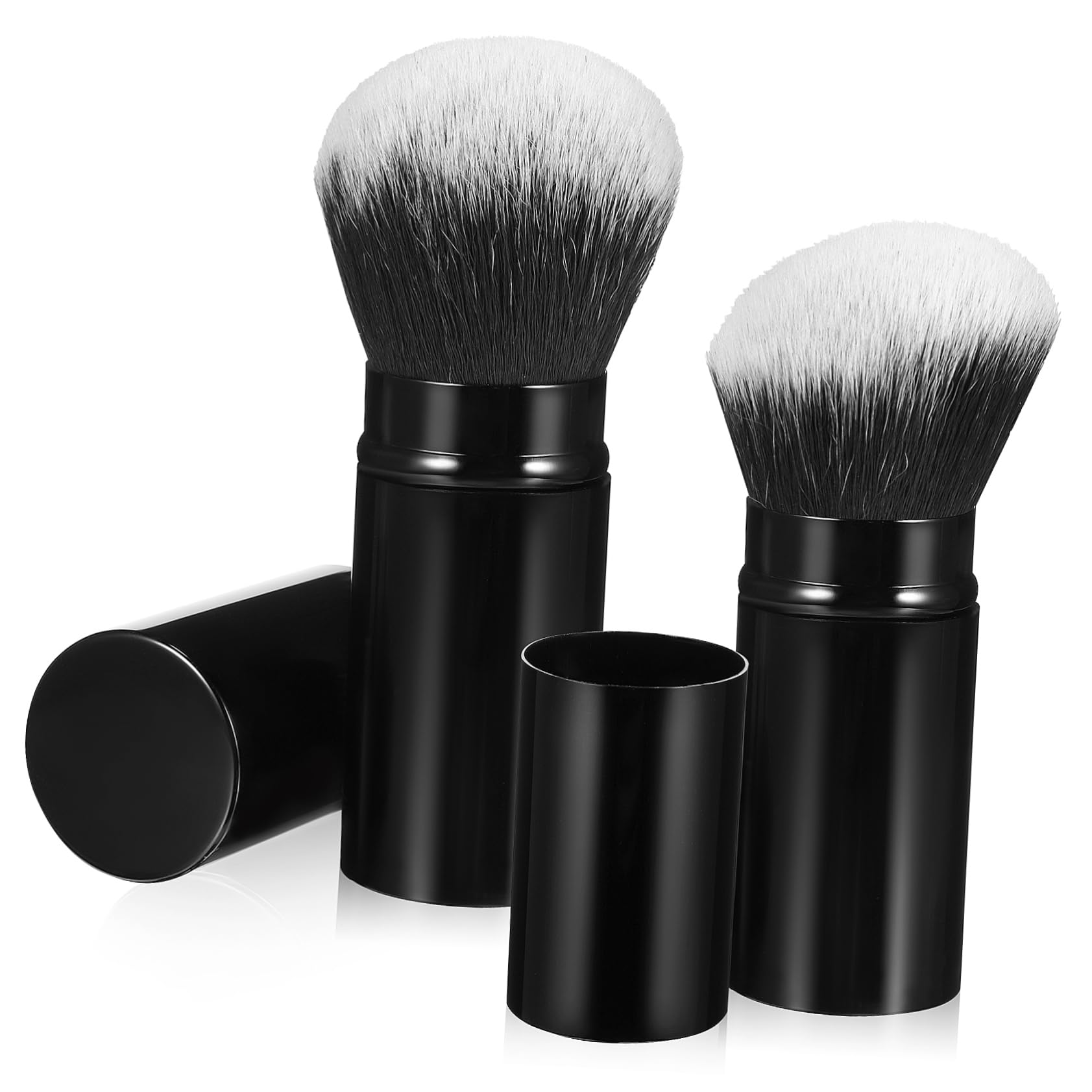 Beatifufu 2pcs Retractable Makeup Brushes Soft Powder and Blush Brushes with Protective Covers for Travel Compact Comfortable Handle for Foundation and Face Makeup