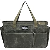 MYDAYS OUTDOOR Portable Garden Camping Tool Storage Bag,Waxed Canvas Firewood Carrier Tote bag,Collapsible Sturdy Garden Basket Great for Women, Gardener, Electrician, Repairer(Army Green)