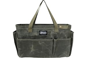 MYDAYS OUTDOOR Portable Garden Camping Tool Storage Bag,Waxed Canvas Firewood Carrier Tote bag,Collapsible Sturdy Garden Basket Great for Women, Gardener, Electrician, Repairer(Army Green)