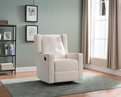 Swivel Glider Rocker Recliner Fabric Chair By Marabell In Soft Microfiber Cream