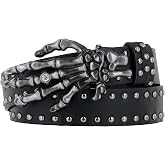 MILAKOO Skull Head Leather Buckle Belt Gothic Punk Waist Band Skeleton Metal Buckle for Jeans Pants Biker Belts Outfits