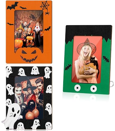 Halloween Picture Frame 4x6 With Easel - Spider Web Ghost Themed Decor For Tabletop, Party, Or Gift