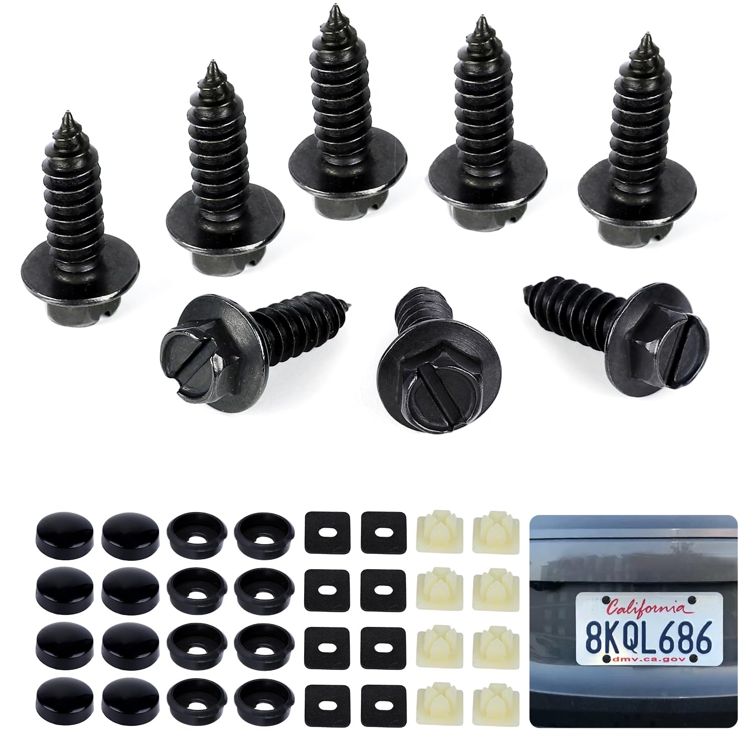 Photo 1 of 8 Pack Car License Plate Frame Screws, 3/4 x 1/4 Inch Black Metal License Plate Bolts with Cap Backing Anchors, Fastener Nut for Frames and Covers on Domestic Cars, Trucks, SUVs Syocsek