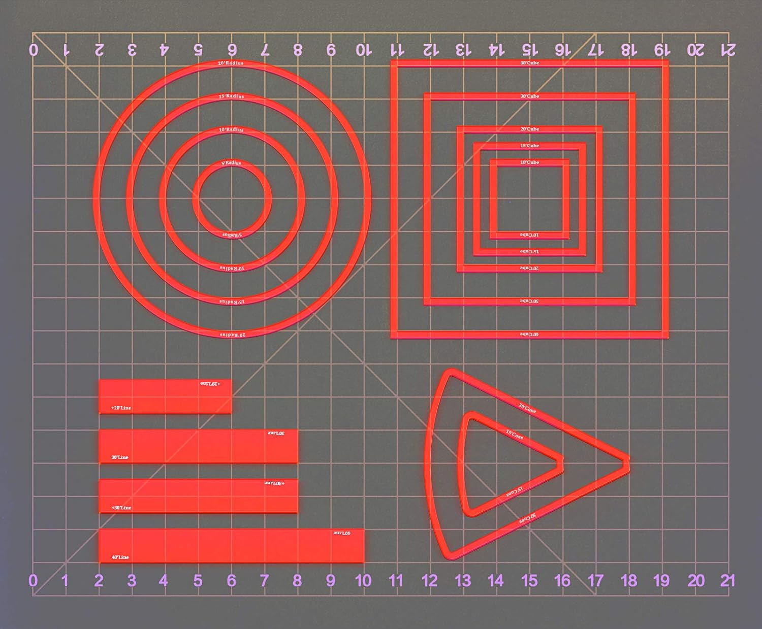 Area of Effect Spell Templates Set of 15 (Included Cube, Cone, Circle