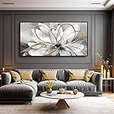 Kureful Botanical Canvas Wall Decor Abstract Floral Wall Art for Home Grey Artwork Contemporary Wall Painting for Office Large Size 29"x 58" Poster