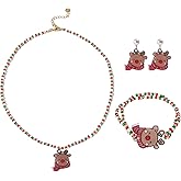 Vutapiro Christmas Jewelry Set 3-Piece Necklace Drop Earrings Bracelet Festive Jewelry Gift Box Christmas Party Gift