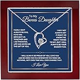 ROMESIA To My Bonus Daughter Necklace Gifts from Stepdad Stepmom, Stepdaughter Necklace With Heartfelt Message & Elegant Box - Jewelry Gifts