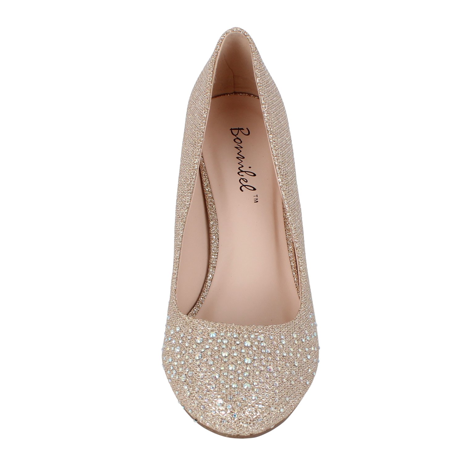 Bonnibel Wonda-1 Womens Round Toe Low Heel Glitter Slip On Dress Pumps,Champagne,7 - Image 3