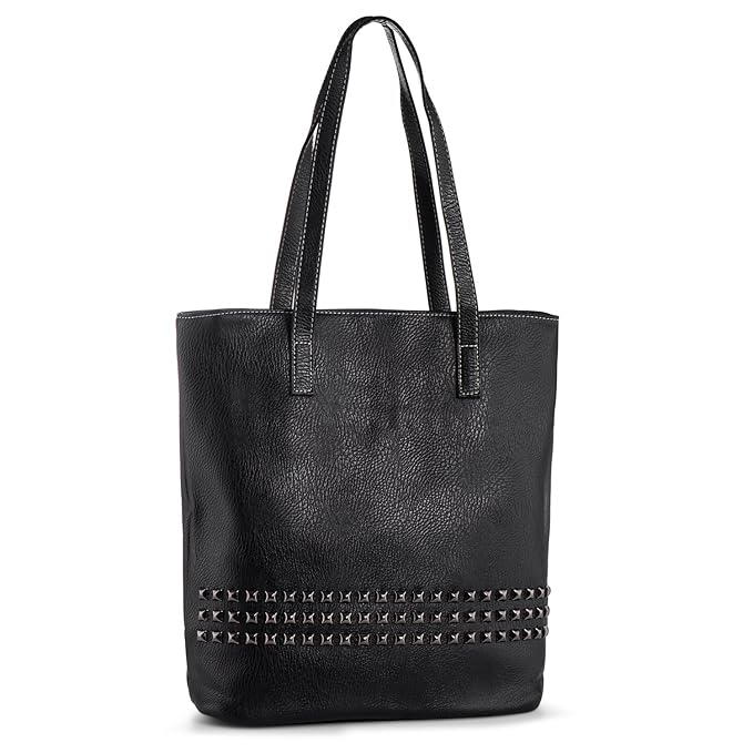 Damen Handtasche Gross Nieten Schultertasche Damentasche PU Leder Shopper Tasche Groß Leicht (Schwarz)
