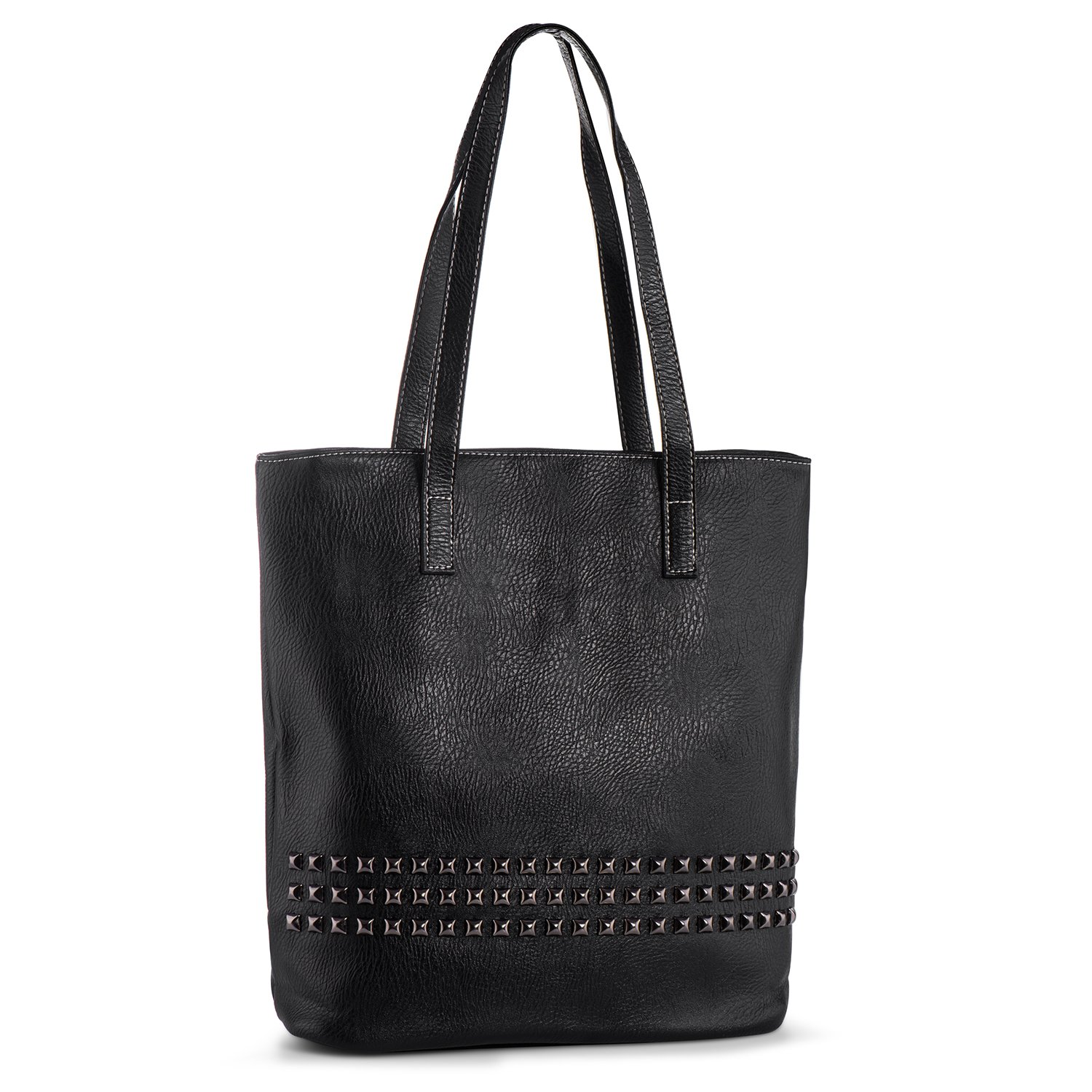 LaRechor Tote Bag Handbags for Women Large Women's Totes with Studs Long Handles Black Shoulder Bag PU Leather Ladies Bag for Work Travel Shopping School
