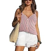 CUPSHE Women’s Sleeveless Tank Top Striped Spaghetti Strap Scalloped V Neck Button Front Casual Summer