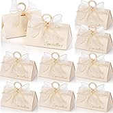 Yopay 30 Pack Wedding Favor Boxes, Small Gift Boxes for Guest with Handle, White Elegant Chocolate Treat Candy Boxes with Gold Trimmed Ribbons, Souvenirs Paper Gift Box for Bridal Shower Party