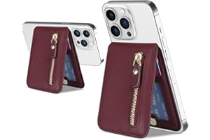 Cavor for Magsafe Wallet,Apple Magsafe Wallet with Adjustable Stand,Magnetic Wallet for iPhone 14 Pro Max/14 Pro/15/14 Plus/13/12,Magsafe Card Holder,Magsafe Phone Wallet,Zipper Pocket-Wine Red