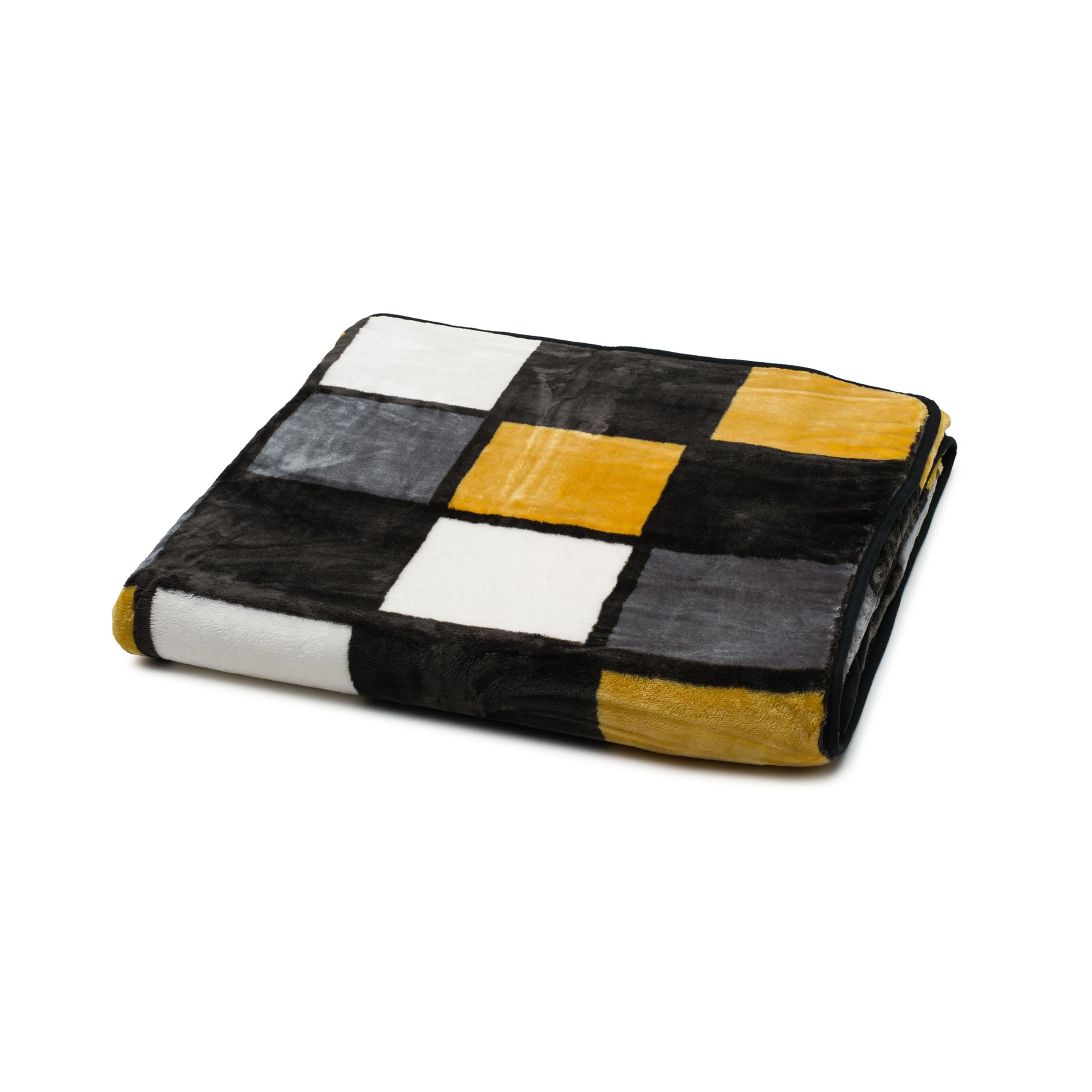 Gözze - Soft Blanket, Cashmere Feel, High Fabric Weight 500 g/m², Antigua, 150 x 200 cm - Mustard/Black/White