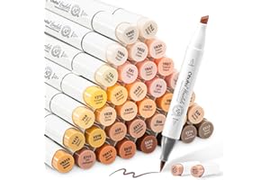 Ohuhu Skin Tone Alcohol Markers Brush Tip - 36 Portrait Skin Color Markers for Artist Adults Coloring Illustration - Chisel and Brush Dual Tips - Honolulu - Refillable - AP Certificated