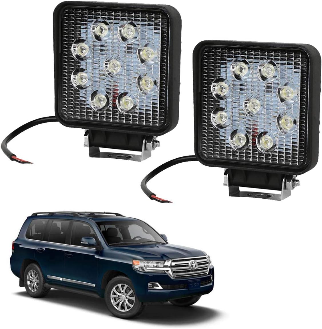 Adroitz 9 Led Square Off Road Driving Fog Lamp with Mounting Brackets For Toyota Land Cruiser