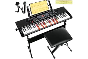 AQNIEGEP Keyboard Piano 61 Key Piano Keyboard Electric Piano Kids Portable Keyboard Piano for Beginners w/Piano Bench Stand Stickers Microphone Lighted Keyboard LED Screen Music Stand