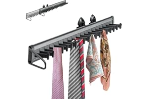 XIIW Sliding Tie Racks for Closet, 20 Tie Hanger Pull Out Tie and Belt Rack Storage Organizer with Slider, Aluminum Alloy Side Mount Closet Holder Hanger Rail with 20 Hooks for Scarves Ties Belts Shawls