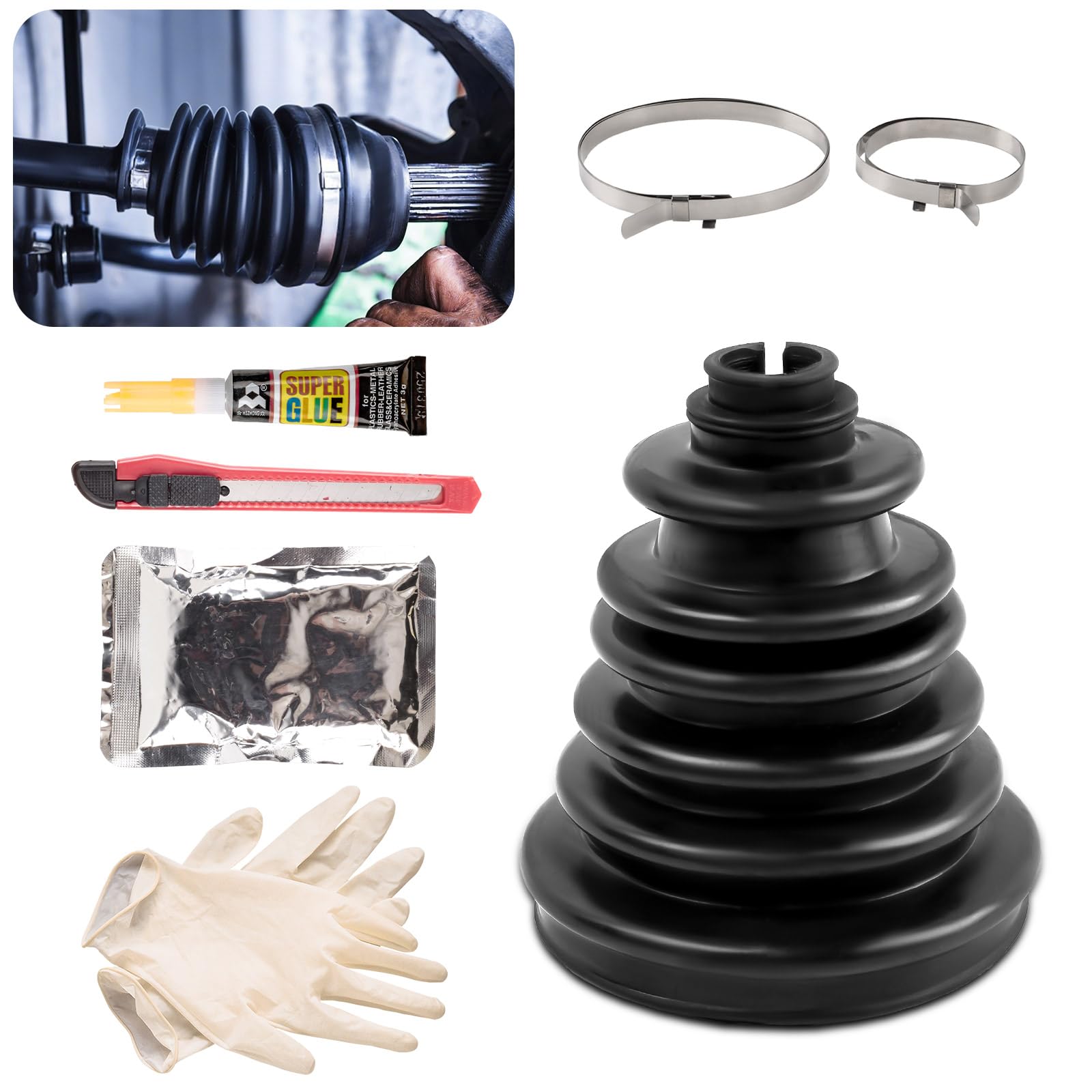 Photo 1 of CVS18 Universal CV Axle Boot Repair Kit, Fits 22-28mm Shafts, 5.04" (128mm) Height, Premium Silicone, Waterproof Dustproof Protection for Cars/Trucks/SUVs