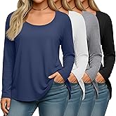 Oakgarden 4 Pack Women's Plus Size Shirts, Casual Long Sleeve Tees Scoop Neck Basic Tops Loose Fit Layering Solid Blouses