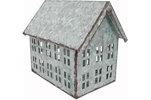 Sweet Summer Living Tabletop Farmhouse Decor, Tin Houses, Christmas Display Village House 5.5 Inch Height X 7 Inch Width X 4 Inch Length Metal Galvanized Antique Gray