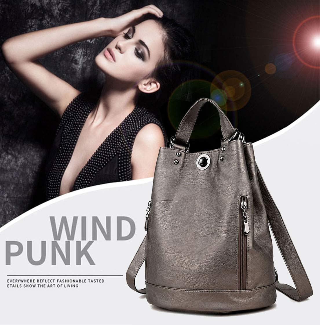 DEERWORD Womens Rucksack Backpacks Anti-Theft Totes Top-Handle Handbags Ladies PU Leather 6462 1pcs Set Golden V1 - Image 3