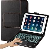 eoso TouchPad Keyboard case for 9",9.7",10.1",10.2",10.5",10.9",11" Tablets,2-in-1 Bluetooth Wireless Keyboard with Touchpad,7 Colors Backlit & Leather Folio Cover(Black)
